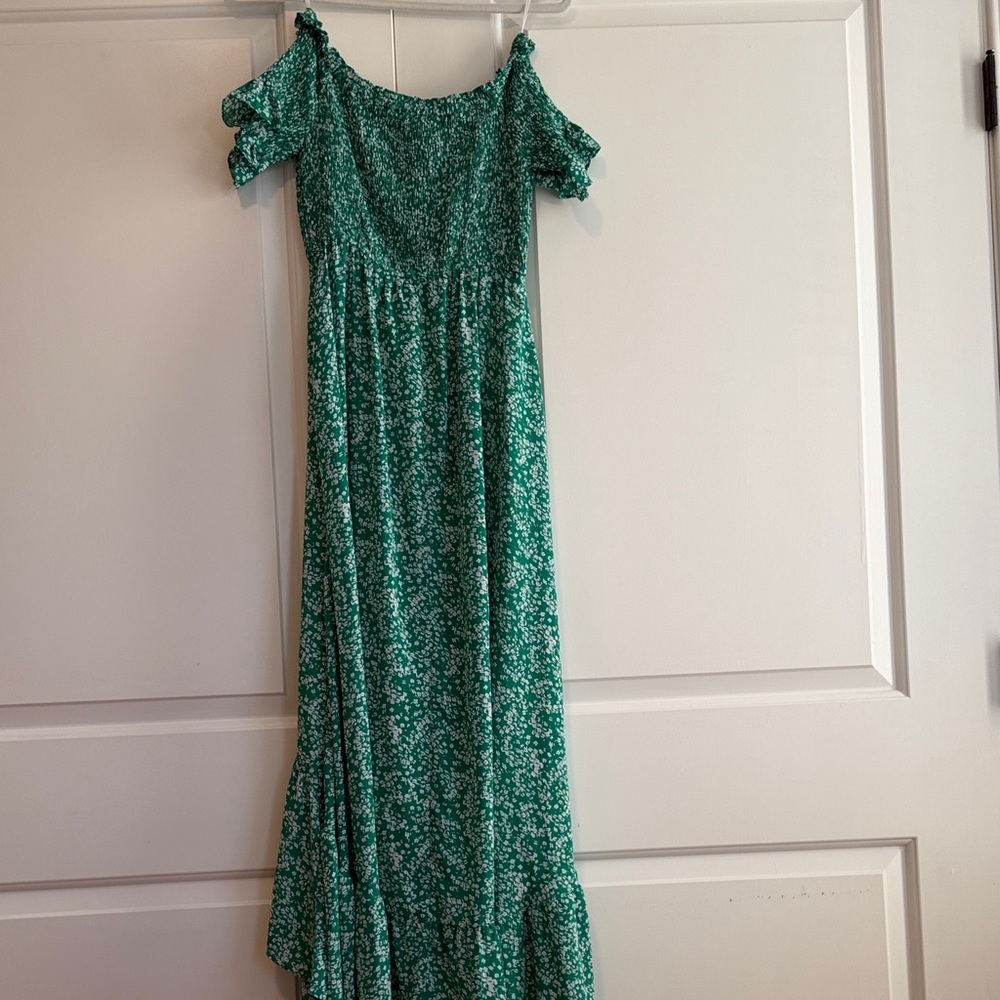 Lulu's Green and White Smocked Dress